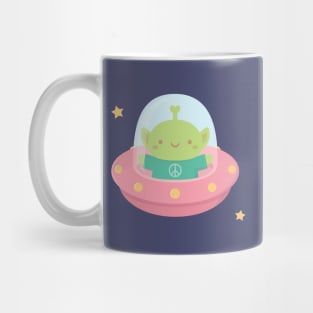 Cute Peace Loving Alien In Little Spaceship Mug